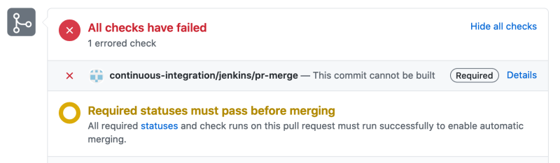 An example of a failed AR check in a pull request.