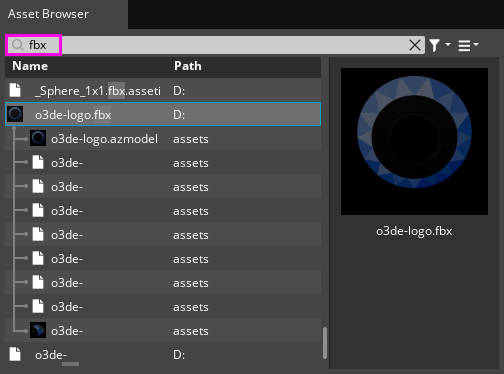 Search for a specific mesh asset in Asset Browser.