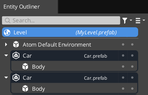Level in Prefab Edit Mode in Entity Outliner.
