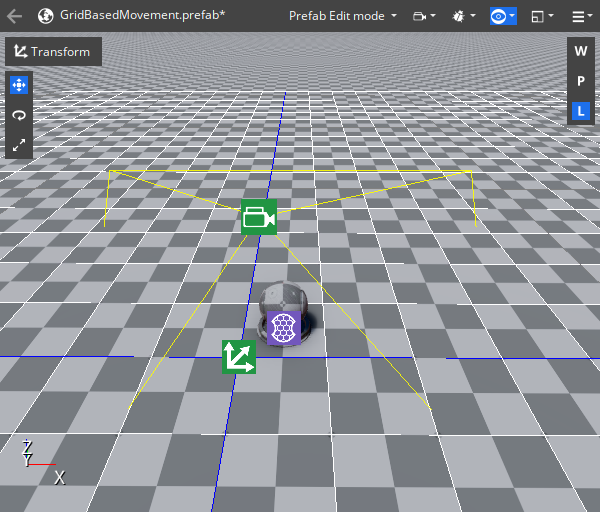 The grid, Shader Ball, and camera in the 3D Viewport after setting up the scene