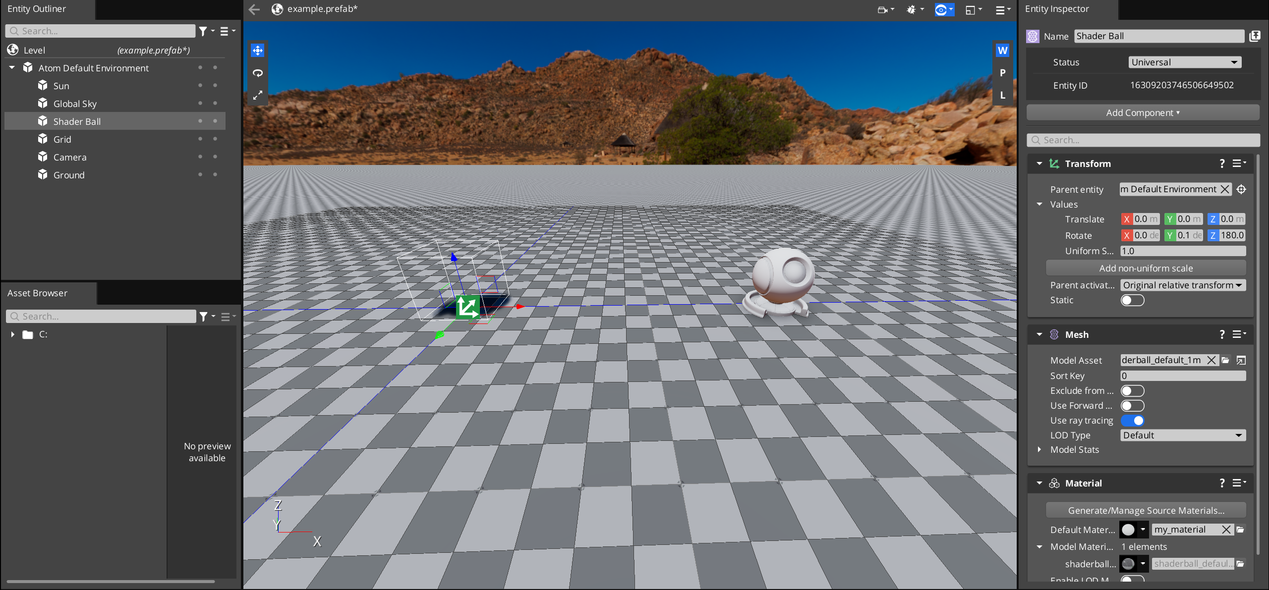 The shader ball in the Editor, after the offset is applied to both forward and depth pass.
