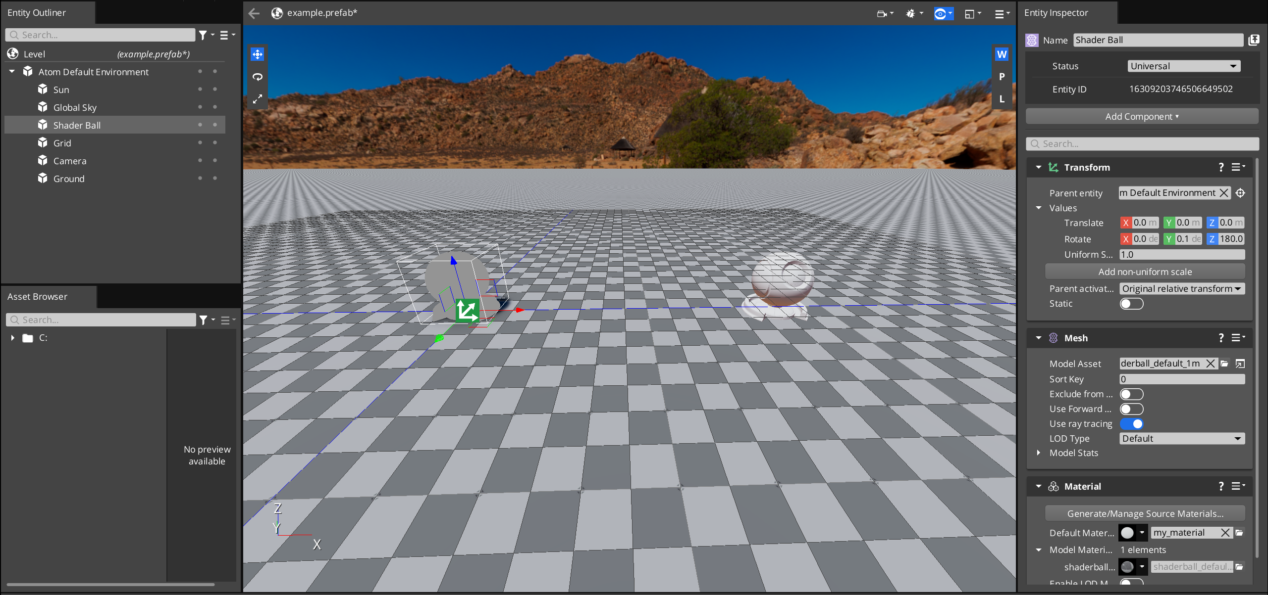 The shader ball in the Editor, with the offset applied to the forward pass.