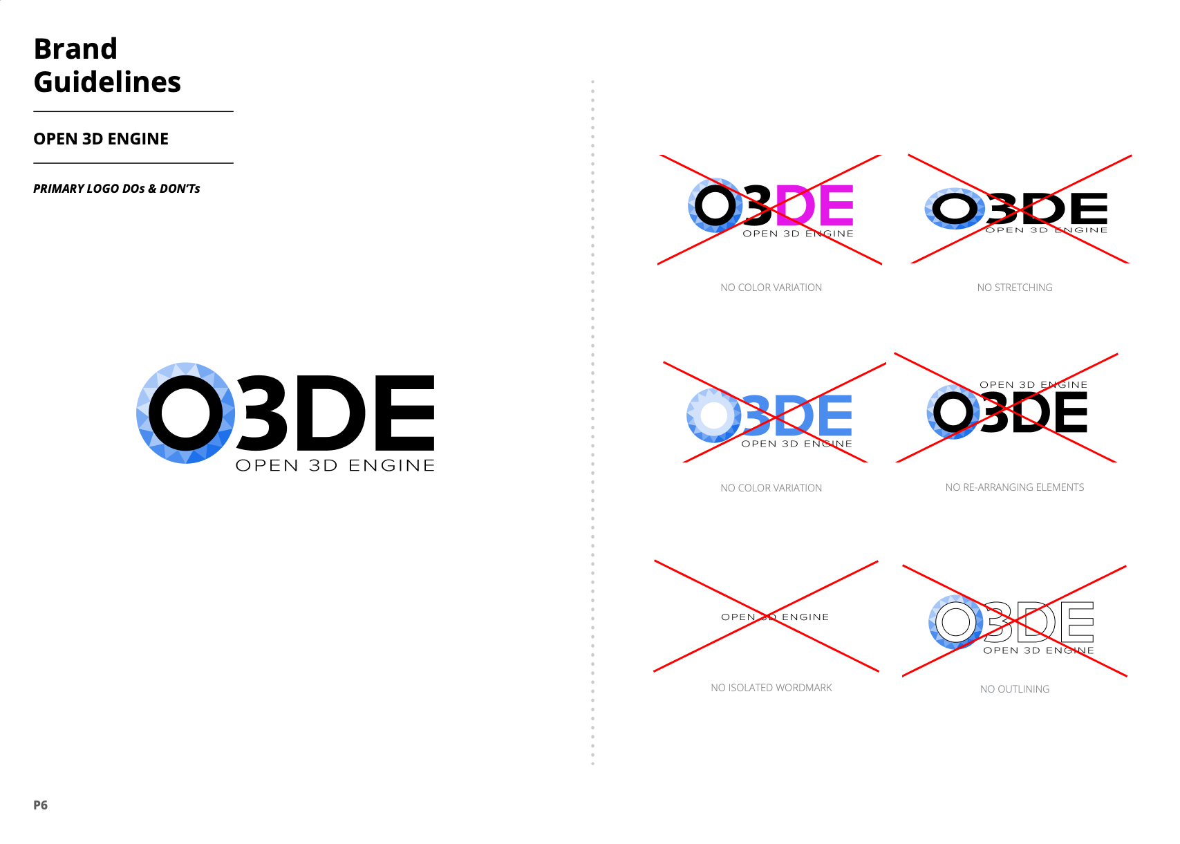 The dos and don'ts of using the O3DE logo.