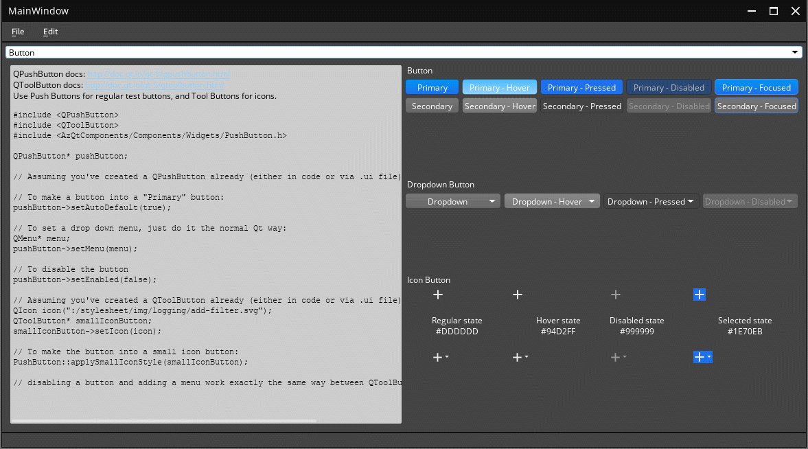 O3DE Qt Control Gallery tool