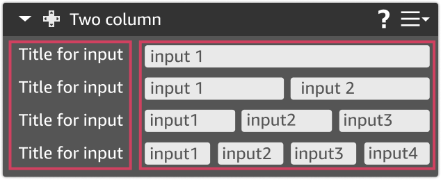 A card component with two column layout and input fields