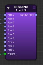 Blend N node on the animation graph with inputs and outputs exposed.