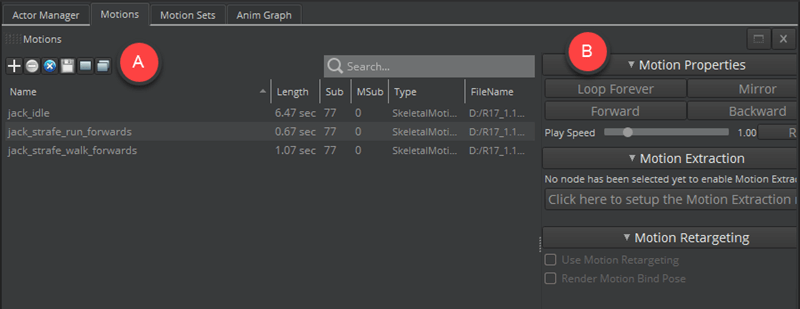 View and manage motions in the Animation Editor