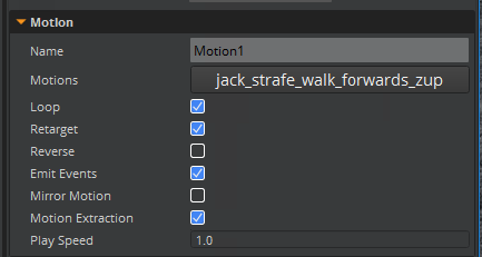 Add the walk motion file to the Motion1 node.