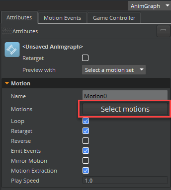 Select motions button in the Attributes pane of the Animation Editor.