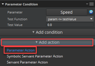 To add a Parameter Action, click Add action and then Parameter Action.