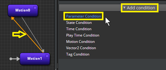 Click the transition line to add a parameter condition.