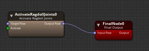 Connect Activate Ragdoll Joints node to Final Node in the animation graph