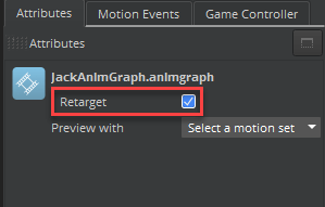 Select the Retarget check box for your animation graph in the O3DE Animation Editor