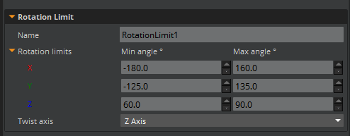 Rotation Limit attributes panel.