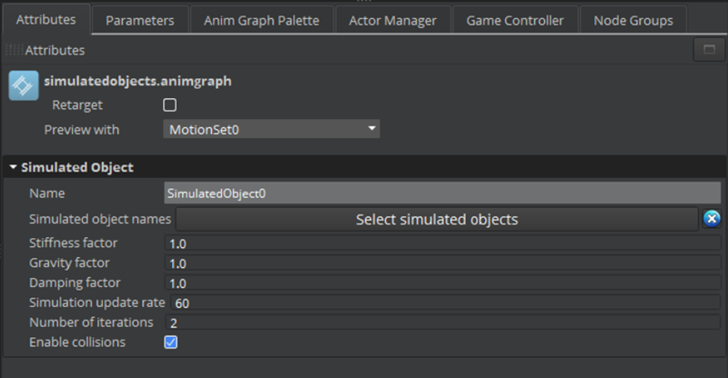 Select a simulated object for the anim graph.
