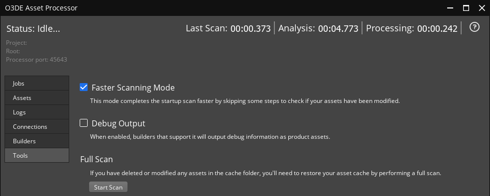The Faster Scanning Mode settings in Asset Processor