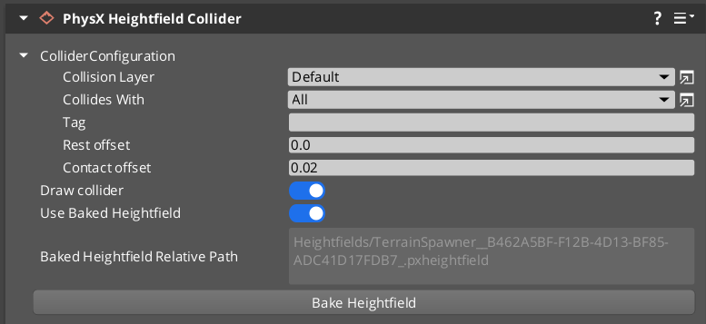 \[PhysX Heightfield Collider component interface.\]