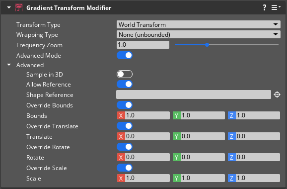 Gradient Transform Modifier component properties