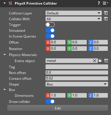 PhysX Collider component interface.