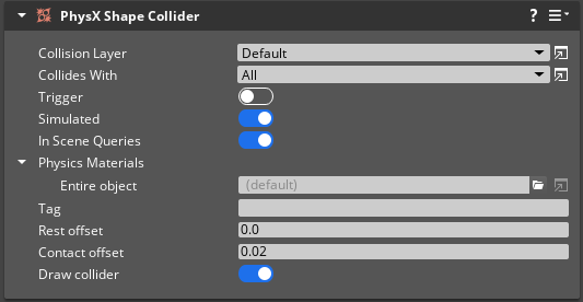 PhysX Shape Collider component interface