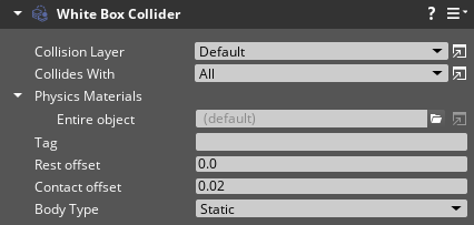 White Box Collider component interface.