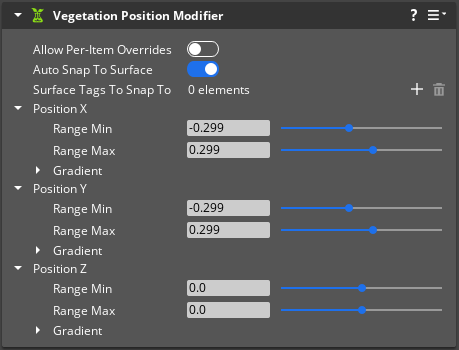 Vegetation Position Modifier component properties