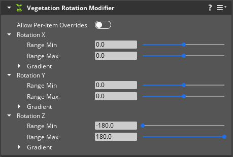 Vegetation Rotation Modifier component properties