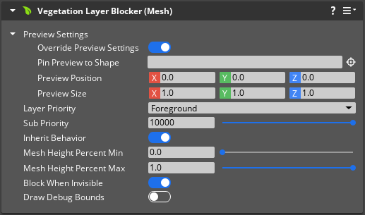 Vegetation Layer Blocker (Mesh) component properties