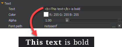 Example that uses a Text component to add bold in the UI Editor.