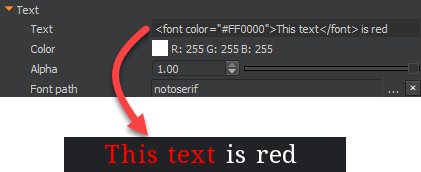 Example that uses a Text component to add font color in the UI Editor.