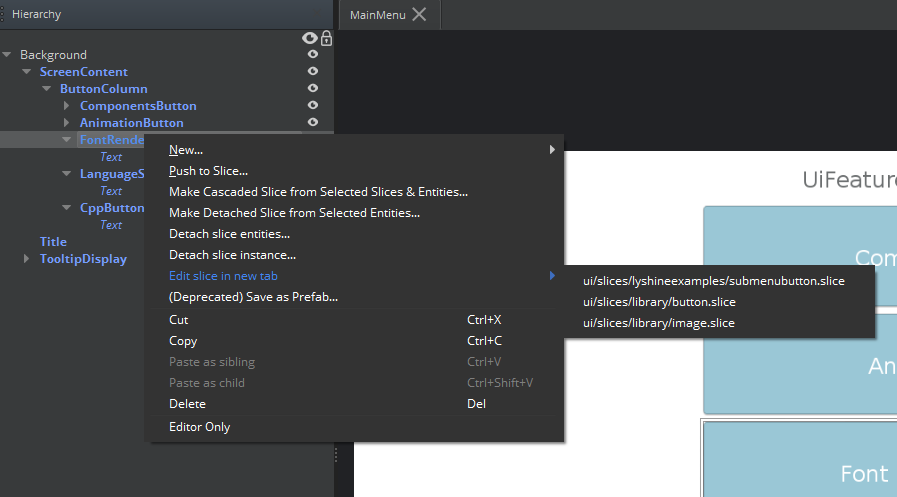 Right-click the slice element to display the context menu.