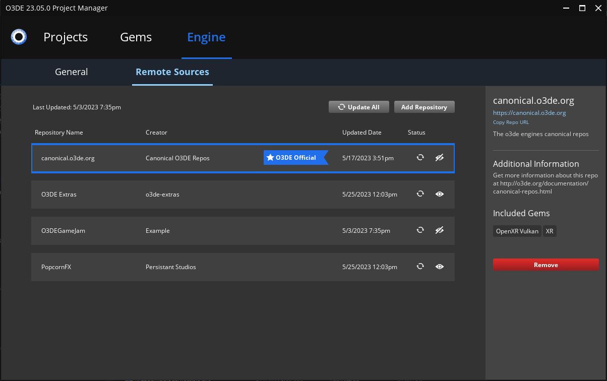 Visibility buttons on the Remote Sources page