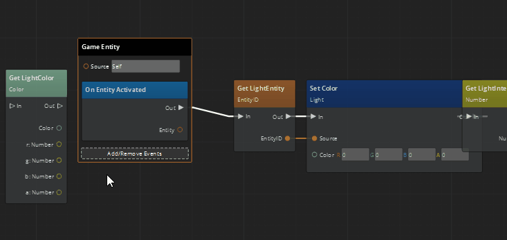 Inserting an existing node between two connected nodes in the Script Canvas Editor.