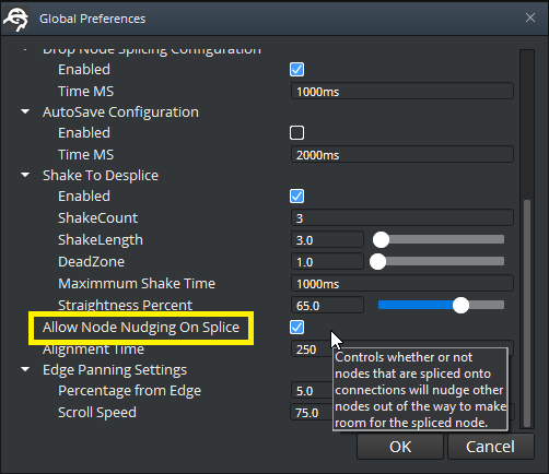 Configuring the node nudging preferences in the Script Canvas Editor.
