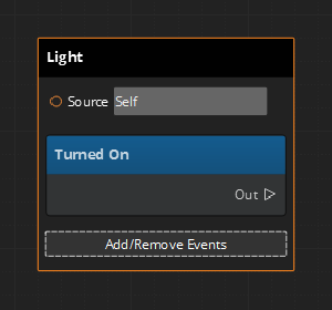 A Light component Turned On event receiver node.