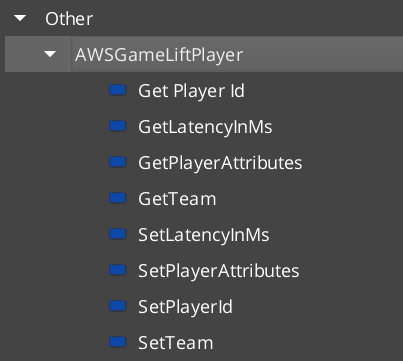 AWSGameLiftPlayer cateogry displayed in the Node Palette
