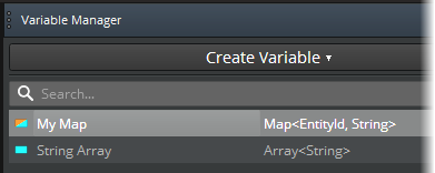 A map variable pinned to the variable list in the Variable Manager.
