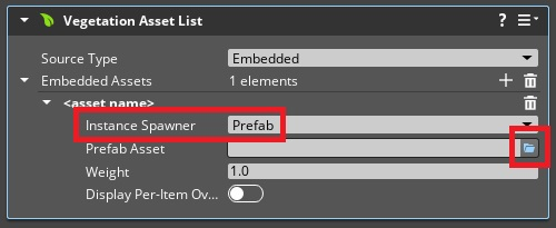Click the Folder icon to select a Prefab Asset.