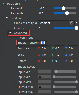 Under Position Y, expand the Advanced header and check Enable Transform.