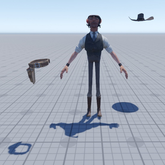 View the main actor entity and the attachment entities in the viewport.