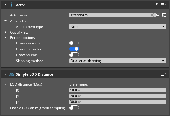 Setting up the Simple LOD distance component.