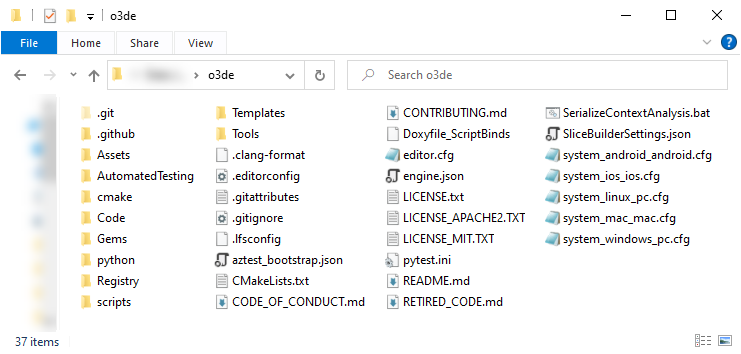 The O3DE engine directory.